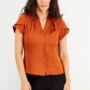 Calvin Klein tulip sleeve blouse in rusty orange
